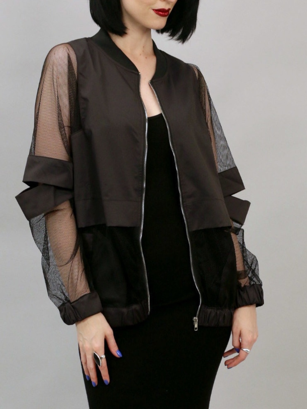 Marigold Shadows Black Mesh Bomber Jacket Small Medium